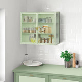 27.56"Glass Doors Modern Two-door Wall Cabinet with Featuring Three-tier Storage for Entryway Living W757119325