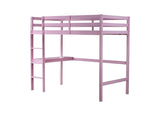 ZNTS Twin High Loft Bed, Rubber Wood Loft Bed with Safety Guardrail, built-in desk, ladder,Pink W504P206981