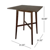 Modern Bar Height 42" Dining Table, Rubberwood Legs and Laminate Table Top, Walnut Finish, Black 65503.00WALN