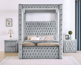 1pc Faux Marble Top Nightstand 2- Drawers Storage Gray Finish Button Tufted Faux Crystal Tufted B011P265730