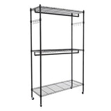 ZNTS 2Tier Rod Closet Organizer Garment Rack Clothes Storage Hanger Shelf Hooks Black 08929883