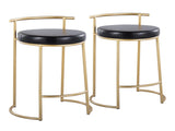 Round 26" Contemporary Fixed-Height Counter Stool in Gold Metal and Black Faux Leather - Set of 2 B202P222105