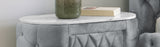 1pc Oval Faux Marble Top Nightstand 2- Drawers Storage Gray Finish Button Tufted Faux Crystal Tufted B011P266091