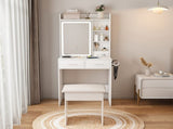 Small Makeup Vanity Desk with Mirror & Adjustable LED Lights,Built-in Power Outlet & Hidden Storage, 64240969