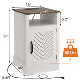 Farmhouse Nightstand Side Table, Wooden Rustic End Table, Tall Bedside Table with Electrical Outlets B082134942