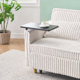 The pull-out push-in beige corduroy sofa with dual functions, equipped with a movable tabletop W1278P248126