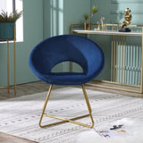 Slatina Blue Silky Velvet Upholstered Accent Chair with Gold Tone Finished Base T2574P164519
