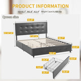 Upholstered Queen Platform Storage Bed Frame with 4 Drawers, Adjustable Headboard with Faux Leather 94234811