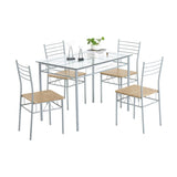 ZNTS [110 x 70 x 76cm] Iron Glass Dining Table and Chairs Silver One Table and Four Chairs MDF Cushion 95820991