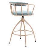 2 Pcs Blue Chenille Swivel Bar Stools with Khaki Powder-Coated Metal Legs 51286050