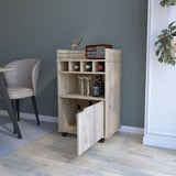 FM FURNITURE Crozier Bart Cart, with 1 shelf, 1 door and four built-in wine rack,Macadamia B128P321058