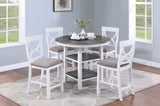 ZNTS Counter Height Dining Table w Storage Shelve 4x Chairs Padded Seat Unique Design Back 5pc Dining Set B011P145833