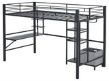 Twin Size Metal Loft Bed with Desk and Storage Shelves, Full-length Guardrails, Loft Bed Frame for 52452716