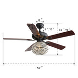 ZNTS 52 Inch Crystal Ceiling Fan With 3 Speed Wind 5 Plywood Blades Remote Control Reversible AC 60682782