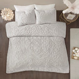 3-Piece Tufted Cotton Chenille Medallion Comforter Set Grey King/Cal King B03597078
