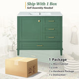 36" Green Bathroom Vanity with Solid Pine Frame, 1 Soft Close Door and 3 Drawers , Modern Storage N729P211167F