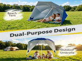 2-in-1 Portable Beach Umbrella with Side Panels UPF 50 Silver Coated Oxford Cloth, Wind Resistant 14909621