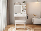 Small Makeup Vanity Desk with Mirror & Adjustable LED Lights,Built-in Power Outlet & Hidden Storage, 64240969