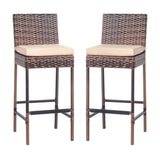 ZNTS Set of 2 Patio Wicker Barstools, Outdoor Bar Height Chairs with Seat Cushions & Footrests for Patio 55928616