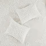 3 Piece Tufted Cotton Chenille Floral Comforter Set Off-White Full/Queen B035128915