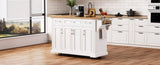 K&K 54inch Large Kitchen Island with Rubber Wood Drop Leaf, Embossed Texture Rolling Kitchen Cart on N707P195395W