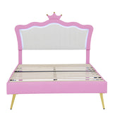 Full Size Upholstered Bed Frame with LED Lights, Modern Upholstered Princess Bed with Crown W2770P190360