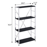 Black and Chrome 4-Tier Rectangular Bookshelf B062P184593
