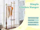 70" Tall Industrial Coat Rack for Entryway, Solid Wood & Stainless Steel Clothing Rack, Double Layer W2920P276824