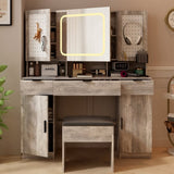 Large Vanity Table Set with LED Lighted Mirror and 2 DIY Pegboards, 5 Hooks, Vanity Desk with 11975877