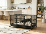 48" Heavy Duty Metal Dog Crate Kennel with Lockable Wheels Double Door Removable Tray Gray 94238926