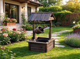 Rustic Outdoor Wooden Wishing Well Fountain with Adjustable Water Flow Rate, Waterfall Style Garden 89602954