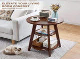 Solid Wood 3-Tier Round End Table, 23.6 Inch Tall Side Table with Storage Shelves, Modern Wood W3204P577551