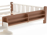 Full Size Floor Bed with Storage Bookcases, Solid Wood Kids Floor Bed with Cute Stairs and W1580P390220