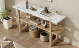 TREXM Retro Elegant Console Table with Marble-Effect Top and Versatile Storage Solutions for N715P196906D