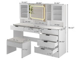 Large Vanity Table Set with LED Lighted Mirror, Vanity Desk with Charging Station, Makeup Table with 50383291