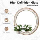 23.62 inches Round Wall Mirror for Bathroom Vanity, Wooden Farmhouse Circle Mirrors for Bedroom, W2295P246678