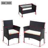 4 PC Rattan Patio Furniture Set Outdoor Patio Cushioned Seat Wicker Sofa W20985037
