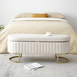 ZNTS Storage Bench Bedroom Bench, Velvet Oval Upholstered End of Bed Bench with Golden Metal W1117P176445