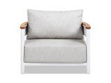 Rhodes 29" Upholstered Teak & Aluminum Patio Arm Chair Birch Gray Chenille B2719P321037