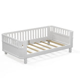 Twin Size Wood Platform Bed for Kids, Wood Low Profile Twin Bed with Rails for Girls and Boys, White W2593P296772