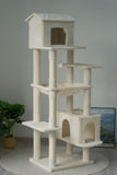Beige Multi-Level Cat Tree with Unique Cat House, Hammock, Scratching Posts - Plush Cat Tower for W243P326764