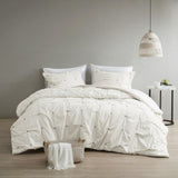 3 Piece Elastic Embroidered Cotton Comforter Set White King/Cal King B03596439