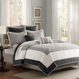7 Piece Quilt Set with Euro Shams and Throw Pillows Black Full/Queen B03597420