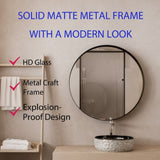 31.5 Inch Surface Mount Round Metal Framed Medicine Cabinet with Mirror and Adjustable Shelves Black W1435P194674