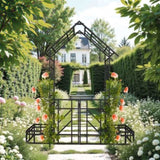 Metal Garden Arch with Gate with planter W80.71*H97.24 Climbing Plants Support Rose Arch Outdoor W1586P278425