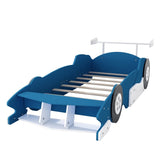 ZNTS Twin Size Race Car-Shaped Platform Bed with Wheels,Blue WF311965AAC