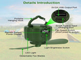 3-in-1 Camping Fan with LED Lantern, Portable Hanging Tent Fan 3 Speed Wind, Timer Function & Power 50029863