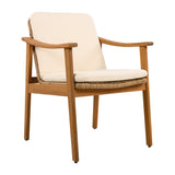 Outdoor Dining Chairs Set of 2, Teak Color Acacia Wood Frame, Brown PE Wicker, Beige Waterproof N779P280043B