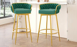 Swivel Counter Height Bar Stools Set of 2, 31.5" Bar Height Stools with Hand-Woven Backrest & Gold N762P216979F