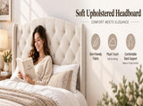 King Size Upholstered Platform Bed Frame with Velvet Tufted Headboard, Heavy Duty Metal Slats W636P557212